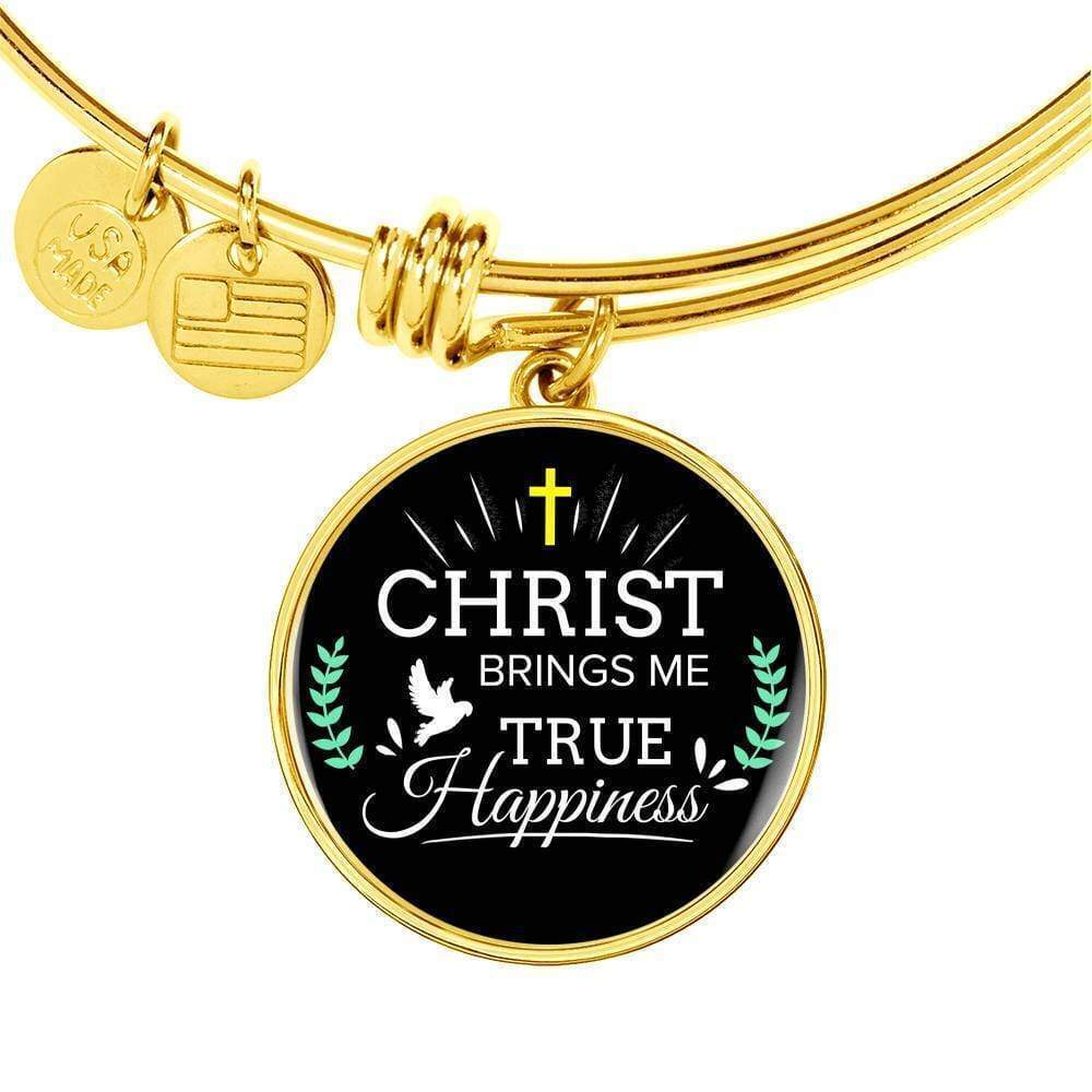 Christ Brings Me True Happiness Personalized Engraved Gold Circle Bangle Bracel
